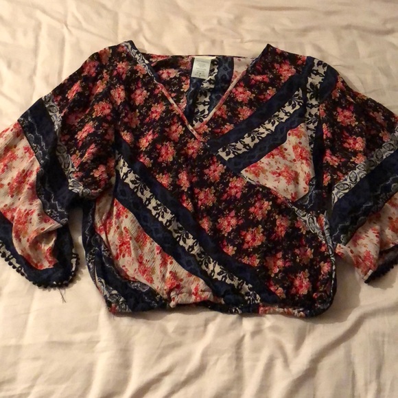 inTu Tops - Floral Top Boho s faux wrap hippie festival